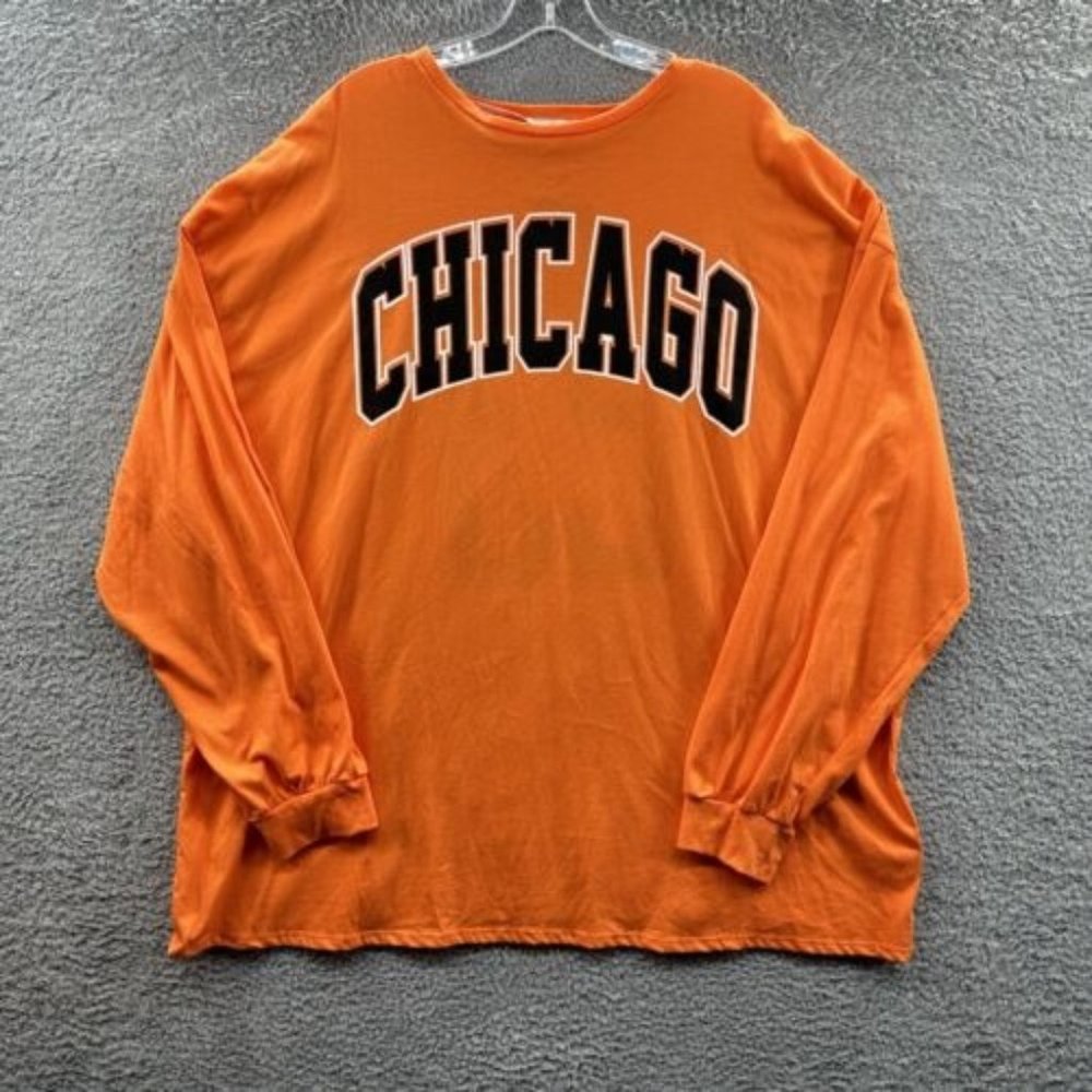 SHEIN Top Women's 3XL Orange Chicago Long Sleeve Tunic Top Ladies 3XL